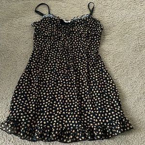 Summer dress, black with small yellow rose buds